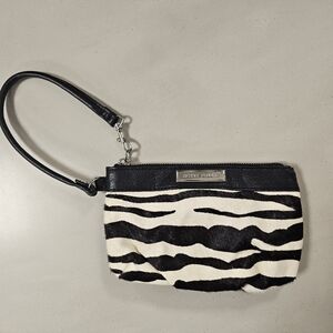 Audrey Brooke zebra print fur leather wristlet.